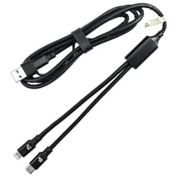 A black 120cm 4 in 1 fast charging data transfer cable with multiple connectors and a braided design.