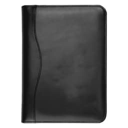 A black leather A5 compendium featuring a sleek design and a logo on the front cover.