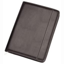 A grey imitation leather zip compendium with a minimalist design and a white stitching detail. Features a logo.