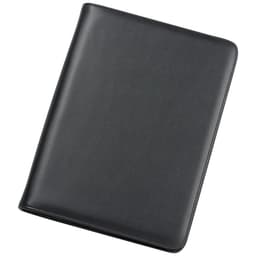A black imitation leather A4 compendium featuring a smooth exterior and a logo.
