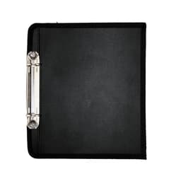 A black A5 binder featuring a durable design and a metal clip mechanism, ideal for office use.