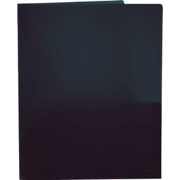 A dark blue folder with a smooth surface and a logo, designed for office and business use.