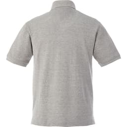A grey men's short sleeve polo shirt featuring a collar and a logo.