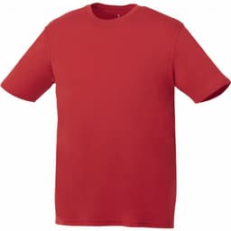 A red short sleeve tech tee for men, featuring a simple design and a logo.