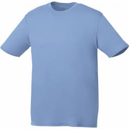 A light blue short sleeve tech tee for men, featuring a simple design and a logo.