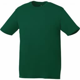 A green short sleeve tech tee for men, featuring a round neckline and a simple design. It has a logo on the front.