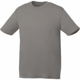 A grey short sleeve tech tee for men, featuring a simple design and a logo.