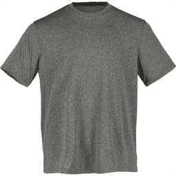 A grey short sleeve tech tee for men, featuring a simple design and a logo on the chest area.