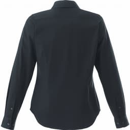 A women's long sleeve button-up shirt in dark green, featuring a back yoke and button cuffs. Includes a logo.