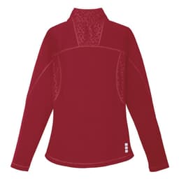 A women's quarter zip jumper in a rich burgundy colour featuring a textured back panel and logo.