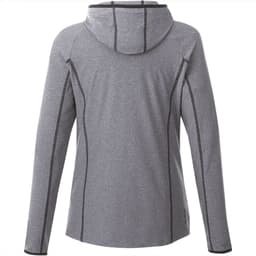 A women's Kaiser Knit jacket in grey, featuring a hood and contrasting seams. The back view is displayed.