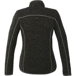 A women's knit jacket in dark grey with a fitted design and subtle stitching details, featuring a logo.