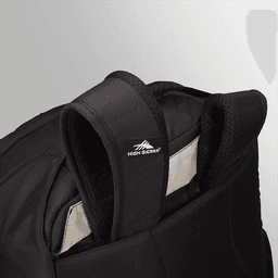 A black wheeled backpack featuring padded shoulder straps and a logo, designed for durability and comfort.