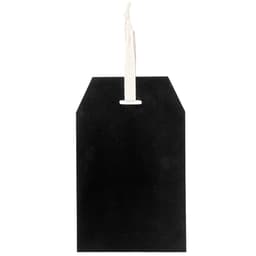 A black slate-style tag with a white hanging string, featuring a simple, flat design and a textured surface.