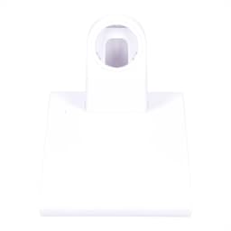 A white wireless charging pad and iWatch holder with a sleek, minimalist design and an integrated holder.