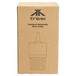 A rectangular cardboard box containing the Trekk Insulated Adjustable Wine Cooler with a logo on the front.