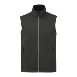 A dark green, eco waterproof softshell vest with a high collar and two zippered pockets.