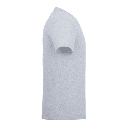 A grey short sleeve t-shirt for men, featuring a simple design and a logo on the fabric.