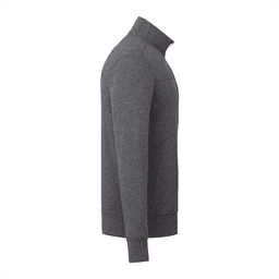 A grey eco fleece full zip jacket for men, featuring a collar and long sleeves. It includes a logo on the garment.