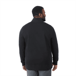 A black eco fleece full zip jacket for men, featuring a simple design and a logo on the back.