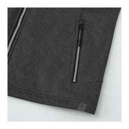 A dark grey women's softshell vest with zippered pockets and a small logo.