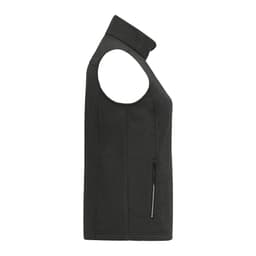 A women's waterproof softshell vest in dark grey, featuring a zippered pocket and a sleeveless design.