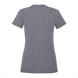 A grey women's short sleeve tee with a fitted design and a subtle logo on the back.
