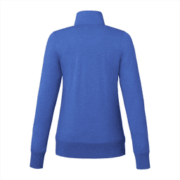A blue women's polar fleece jacket with a full zip and high collar. The back view highlights its simple design.