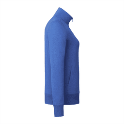A women's polar fleece jacket in blue, featuring a full zip and a stylish, fitted design. It has a logo on the fabric.