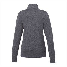 A women's full zip polar fleece jacket in dark grey with a high collar and long sleeves. It features a logo.