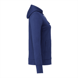 A navy blue women's hoody with a zip front, fitted silhouette, and a pocket at the front. It features a logo.