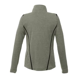 A women's eco-knit performance half zip jumper in green, featuring black accents and a fitted design.