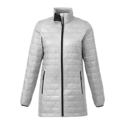 A lightweight, packable insulated puffer jacket in grey with a zip front and black accents.
