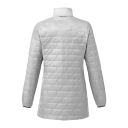 A lightweight, packable insulated puffer jacket in grey, featuring a quilted design and a collar.