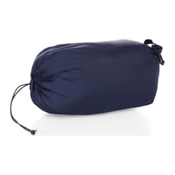 A lightweight packable insulated puffer vest in navy, compactly stored in a drawstring pouch.