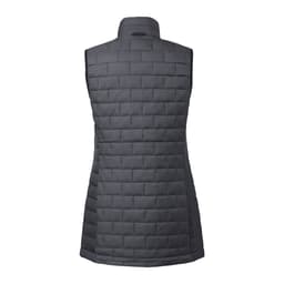 A women's lightweight packable insulated puffer vest in dark grey, featuring a quilted design and a collar.