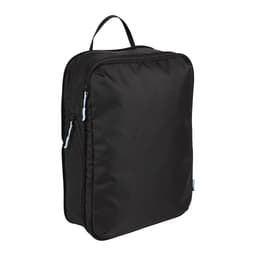 A black compression packing cube with a handle, featuring zippered compartments and a sleek design.