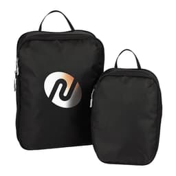 A set of black compression packing cubes, one large and one small, featuring a logo on each.