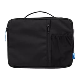 A black organiser case with a handle and front pocket, featuring a zip closure and a logo.