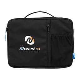 A black organiser case with a front zip pocket and a branding logo on the front. It features a top handle for easy carrying.