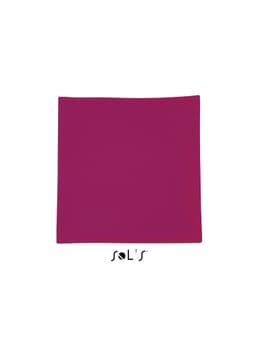 A magenta microfibre towel measuring 30cm x 50cm, featuring a logo at the bottom.