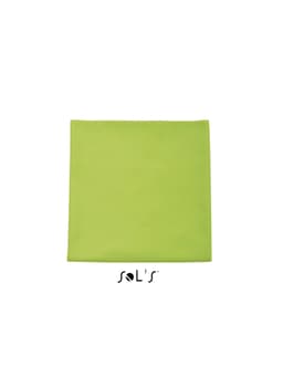 A bright green microfibre towel measuring 30cm x 50cm, featuring a logo at the bottom.