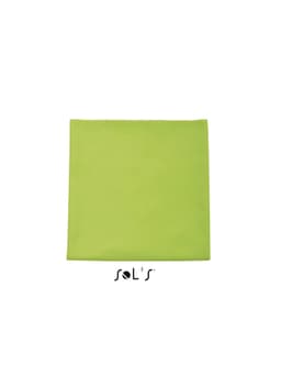 A vibrant lime green microfiber towel, measuring 120cm x 70cm, featuring a logo at the bottom.