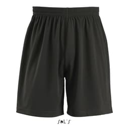A pair of black sports shorts with an elastic waistband. The shorts have a simple design and a brand logo.