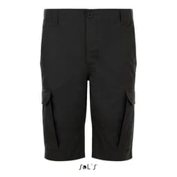 Bermuda-style men's shorts in black with side pockets and a button closure, featuring a discreet logo.
