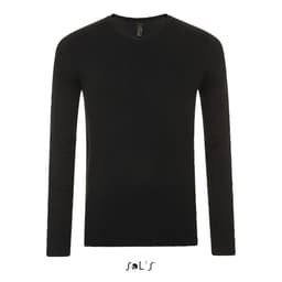 A black long-sleeve V-neck jumper for men, featuring a logo at the collar.