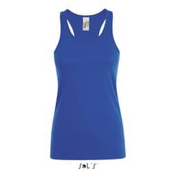 A women's singlet/tank top in vibrant blue, made from 100% combed ring spun cotton. It features a logo.