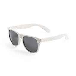 Sunglasses with a speckled white frame and black lenses. The frame has a textured, eco-friendly appearance.