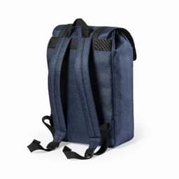 A navy blue backpack with adjustable straps and a simple, structured design. It features a textured fabric.