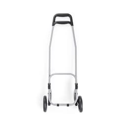 A hand cart with a grey frame, black handle, and two wheels, designed for transporting items.